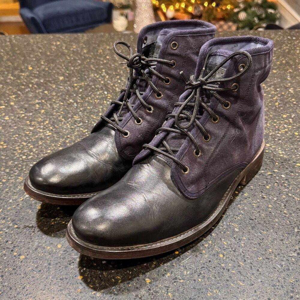 Ted Baker Murrt Black Leather/Blue Denim Ankle Boots. Size 10.